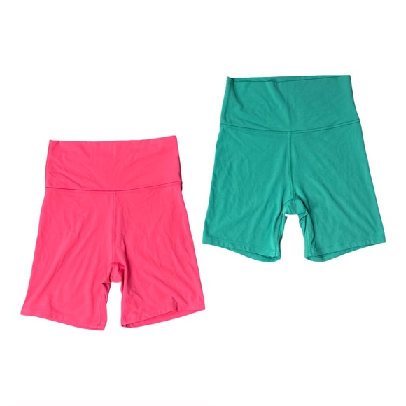 All in Motion Bike Shorts Size S High-Rise 6” Soft Lounge Set Pink Green Active - Picture 1 of 5